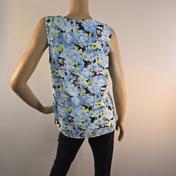 Vince Camuto Ruffle V-Neck Sleeveless Blouse Sea Breeze Size Medium - Picture 3 of 8